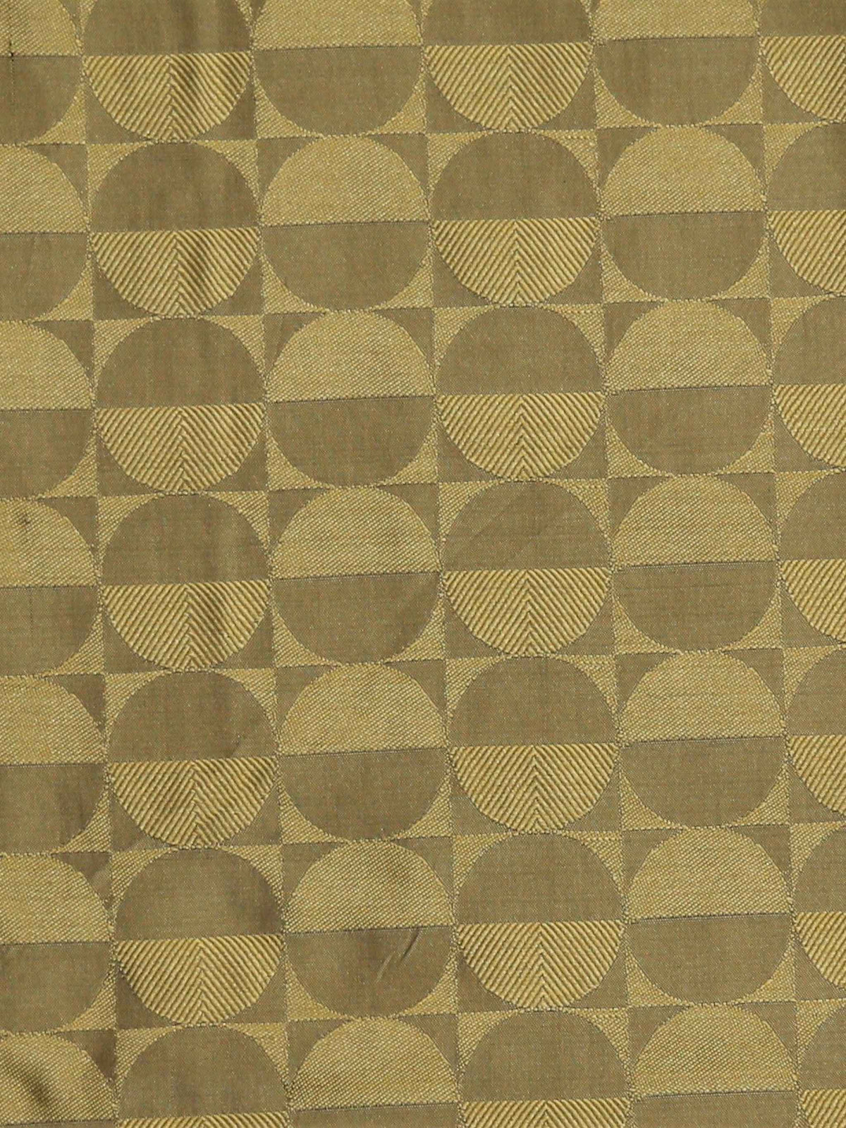 Olive-green silk upholstery fabric with a tone-on-tone checkerboard medallion pattern
