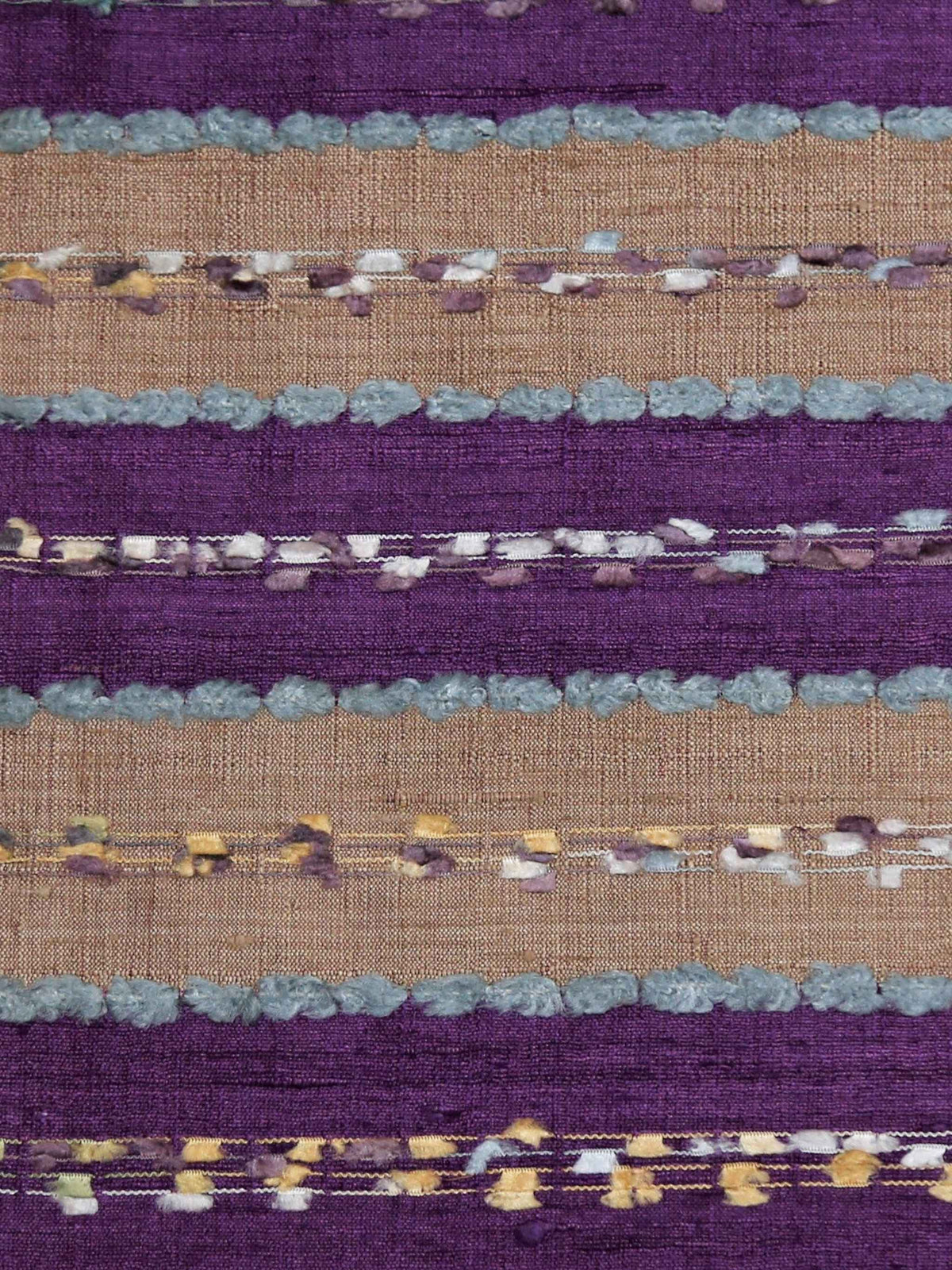 Purple and tan silk upholstery fabric with a multicolour flecked yarn stripe