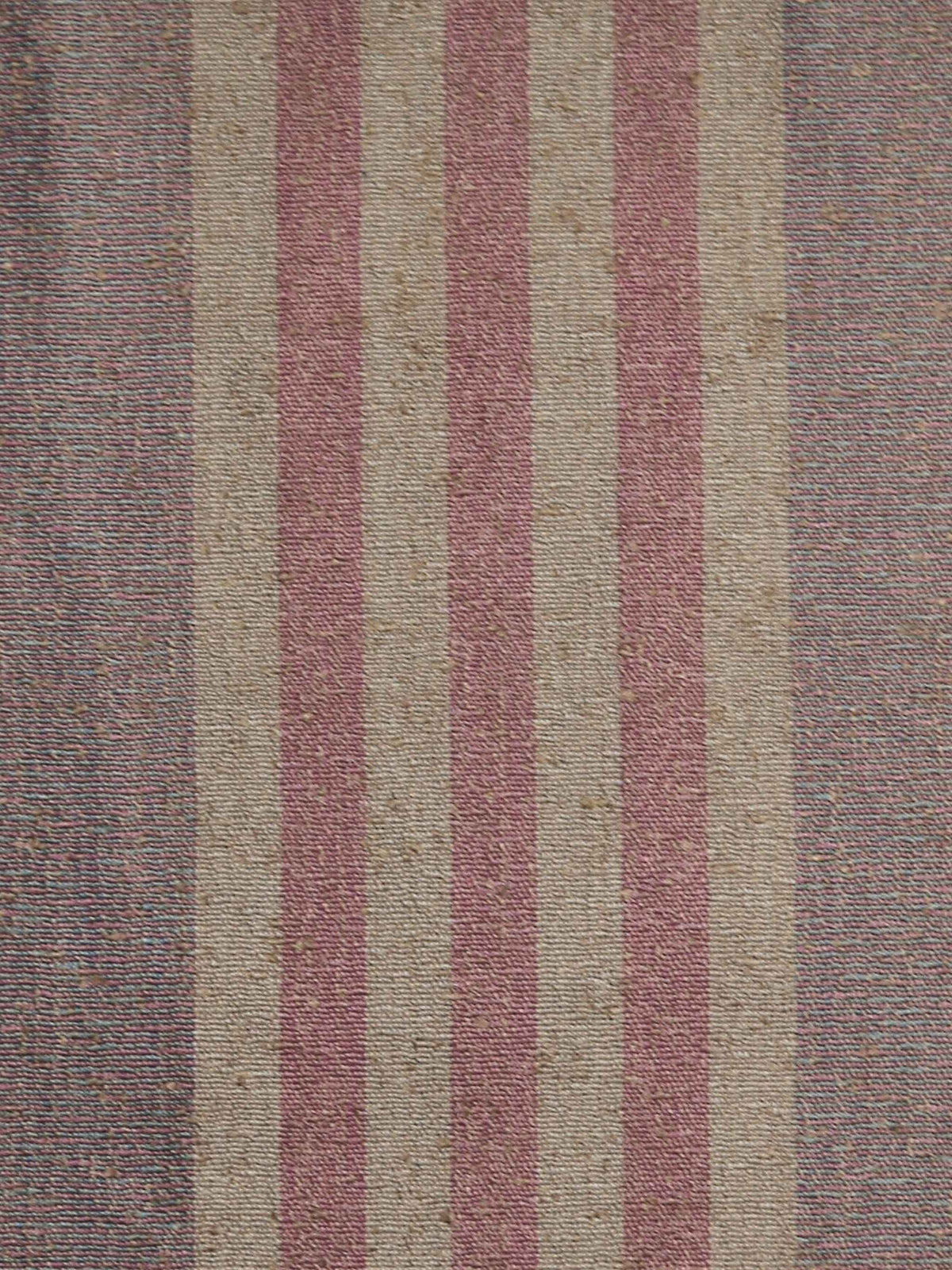 Blue-grey, cream, and dusty rose silk upholstery fabric in a multicolour stripe