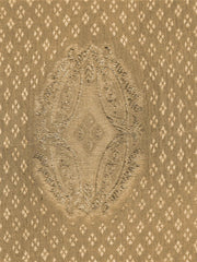 Gold silk upholstery fabric with a tone-on-tone diamond-dot jacquard and medallion motif