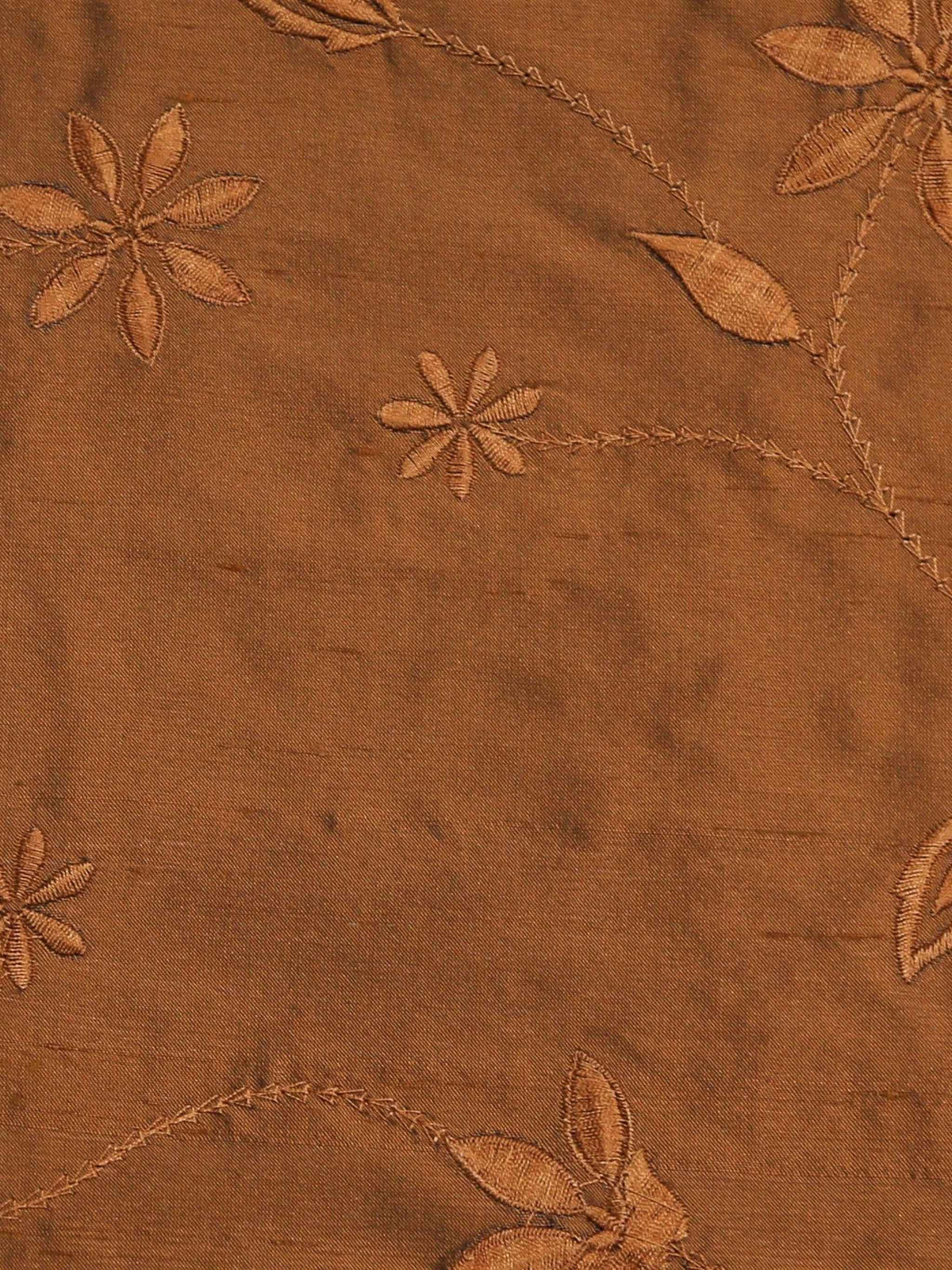 3251 silk upholstery fabric in rust with tonal floral and leaf embroidery