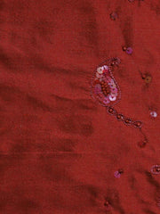 Maroon polysilk upholstery fabric with tone-on-tone sequin and bead embroidered paisley motifs
