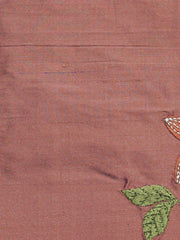 Dusty rose polysilk upholstery fabric with scattered tone-on-tone leaf and flower embroidery