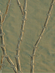 Sage-green silk upholstery fabric with a tone-on-tone embroidered bamboo-stem motif