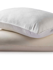 White diamond quilted mm Foam pillow resting on a cream memory foam pillow