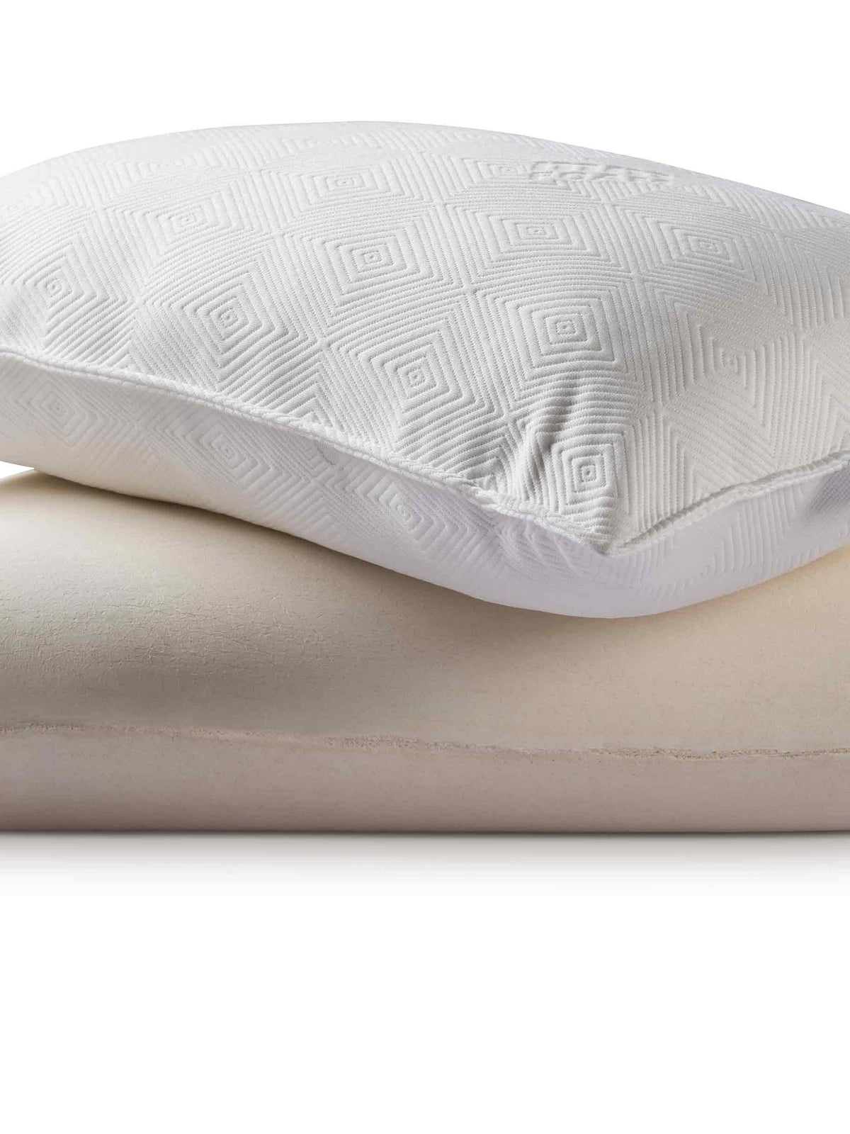 White diamond quilted mm Foam pillow resting on a cream memory foam pillow