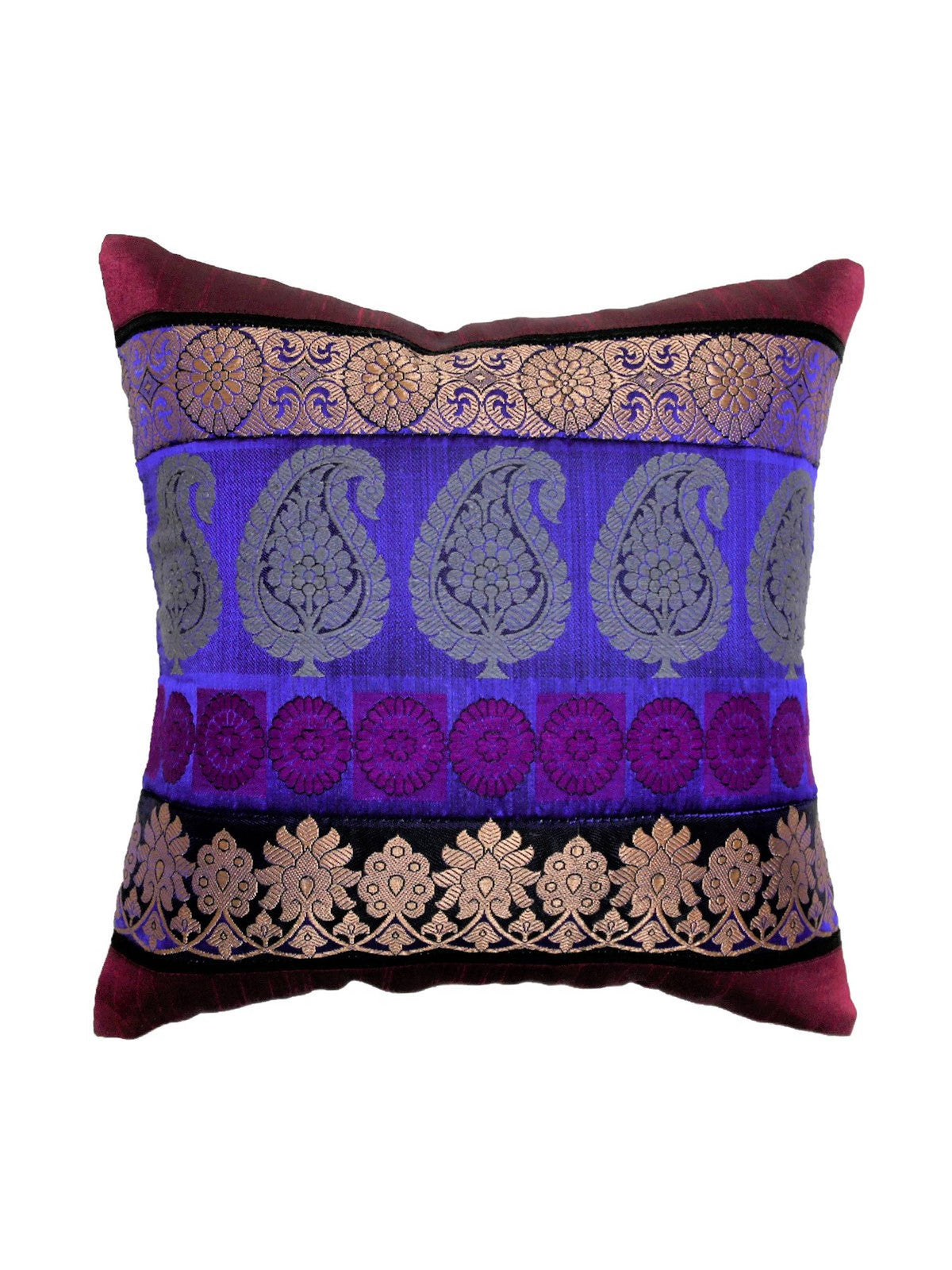 Magenta Brocade Polyester Cushion Covers 12x12 inch front view