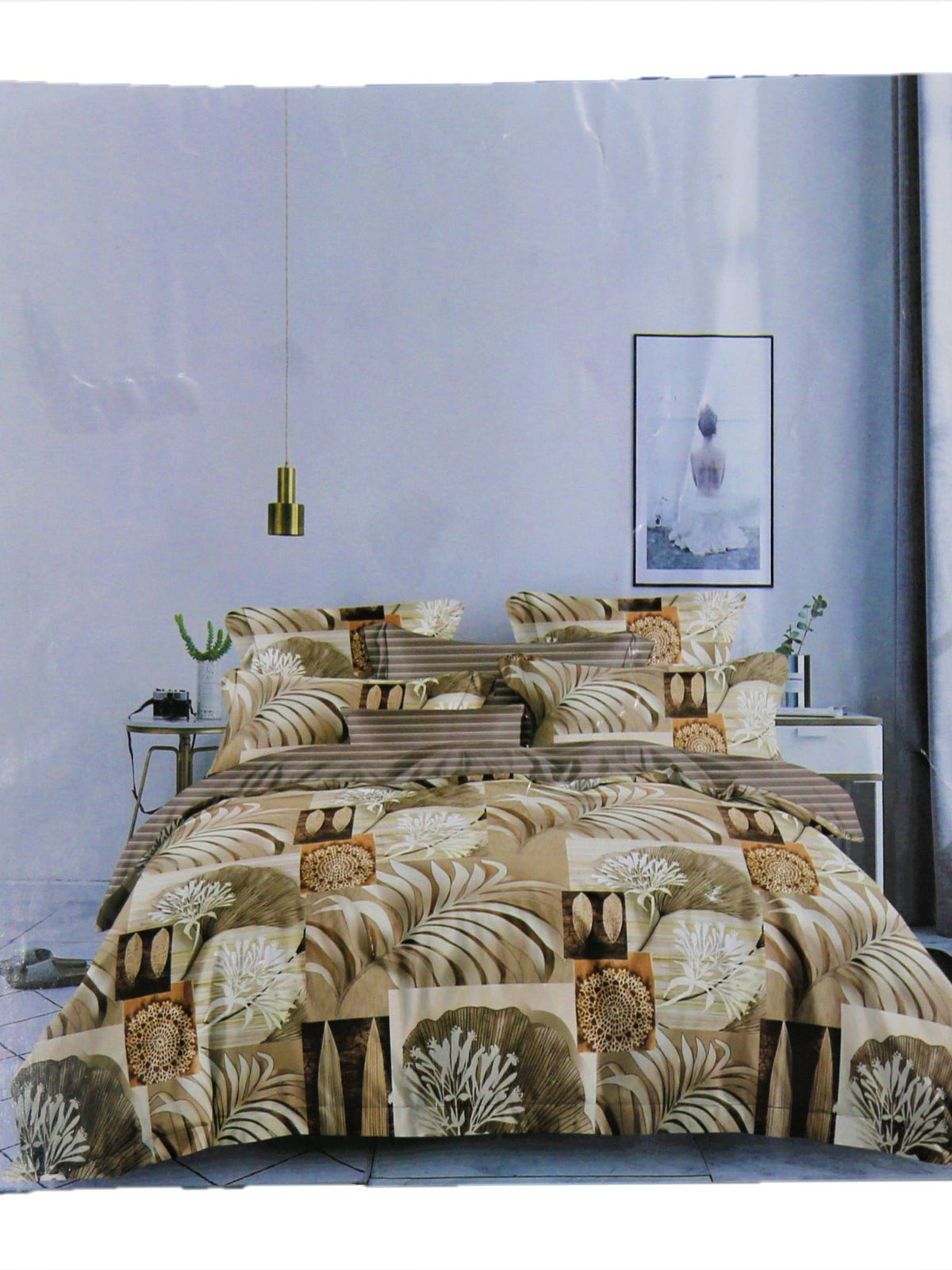 Brown Printed Cotton AC Set front view