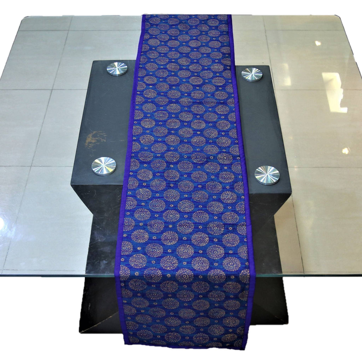 Blue Dupion Silk Table Runner 13 X 72 inch front view