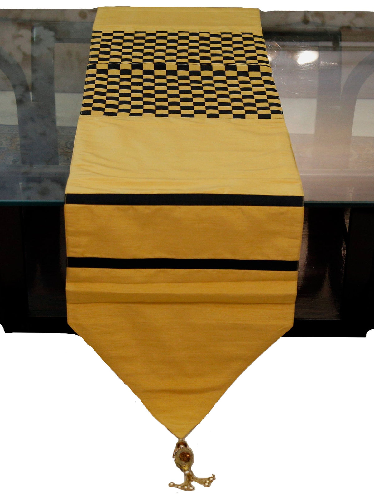 Black Dupion Silk Table Runner 13 X 90 inch front view
