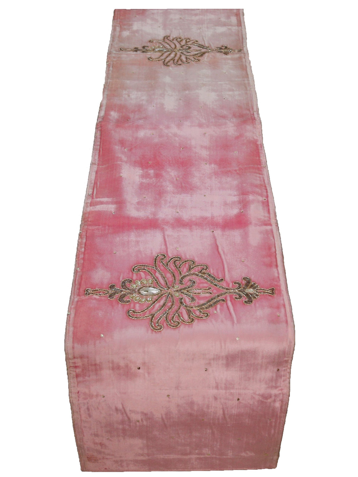 Pink Zardozi Work Chenille Table Runner 13 X 90 inch front view