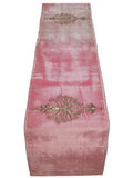 Pink Zardozi Work Chenille Table Runner 13 X 90 inch front view