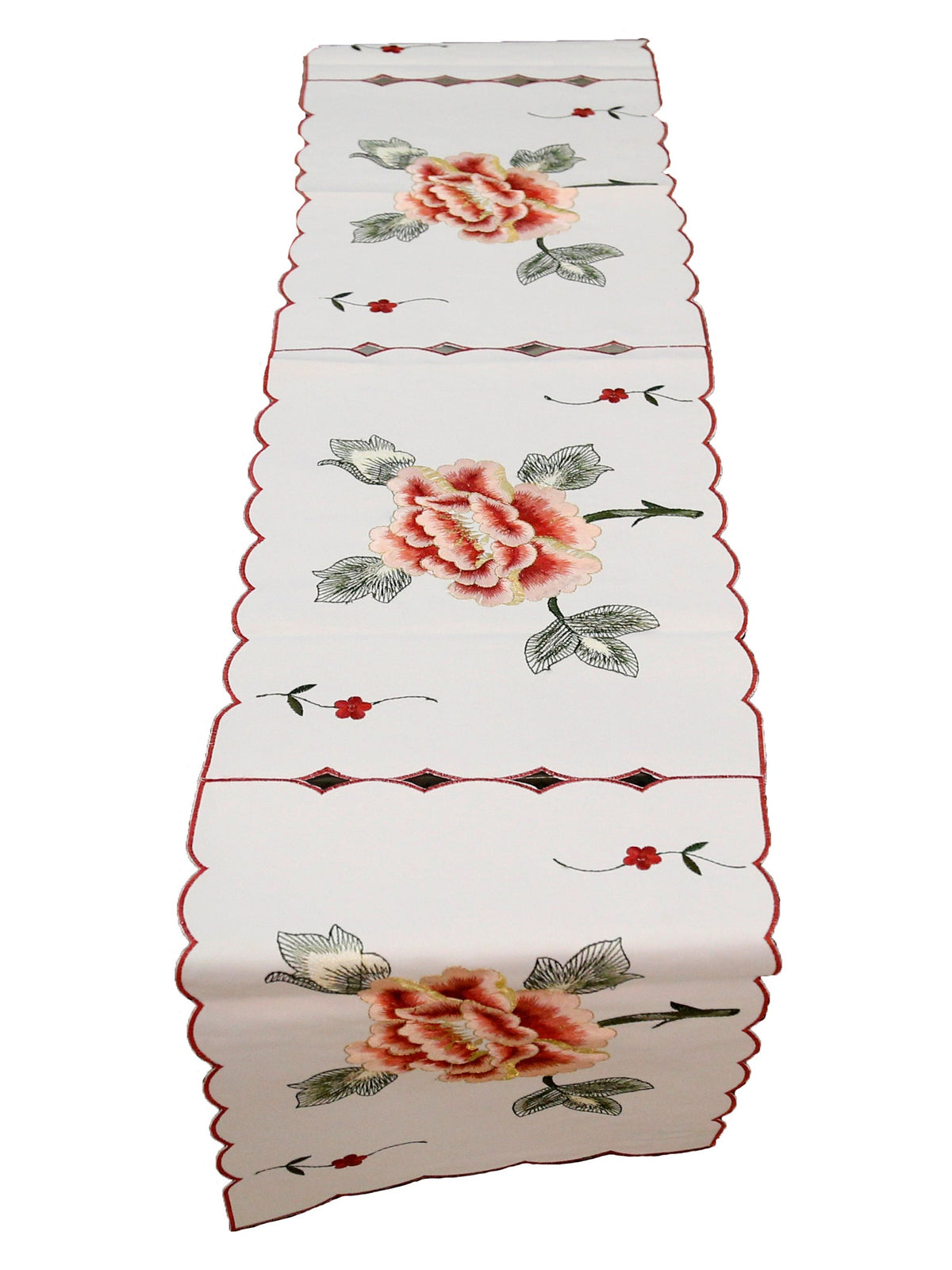 Beige Embroidered Linen Table Runner 12 X 90 inch front view