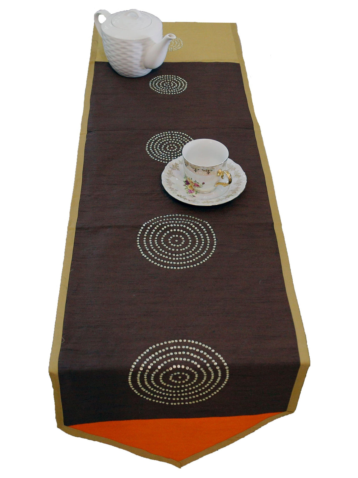 Black Sequin Work Dupion Silk Table Runner 14x108 inch front view