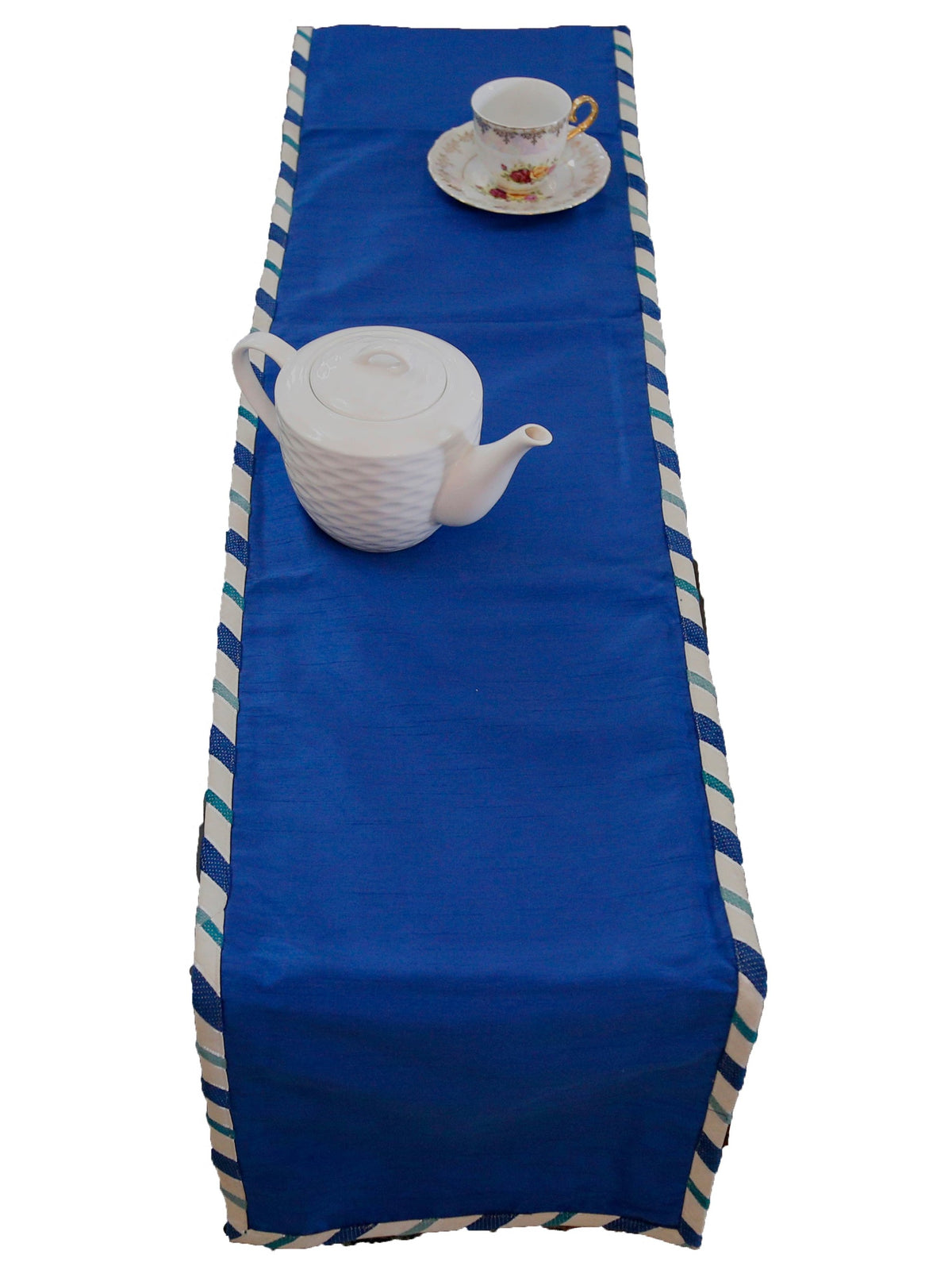 Blue Plain Polyester Table Runner 12 X 90 inch front view