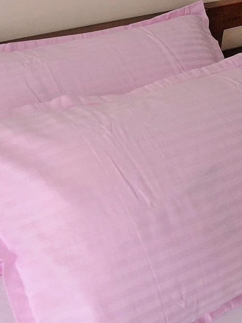 (Pink)Striped Cotton-Satin Pillow Covers