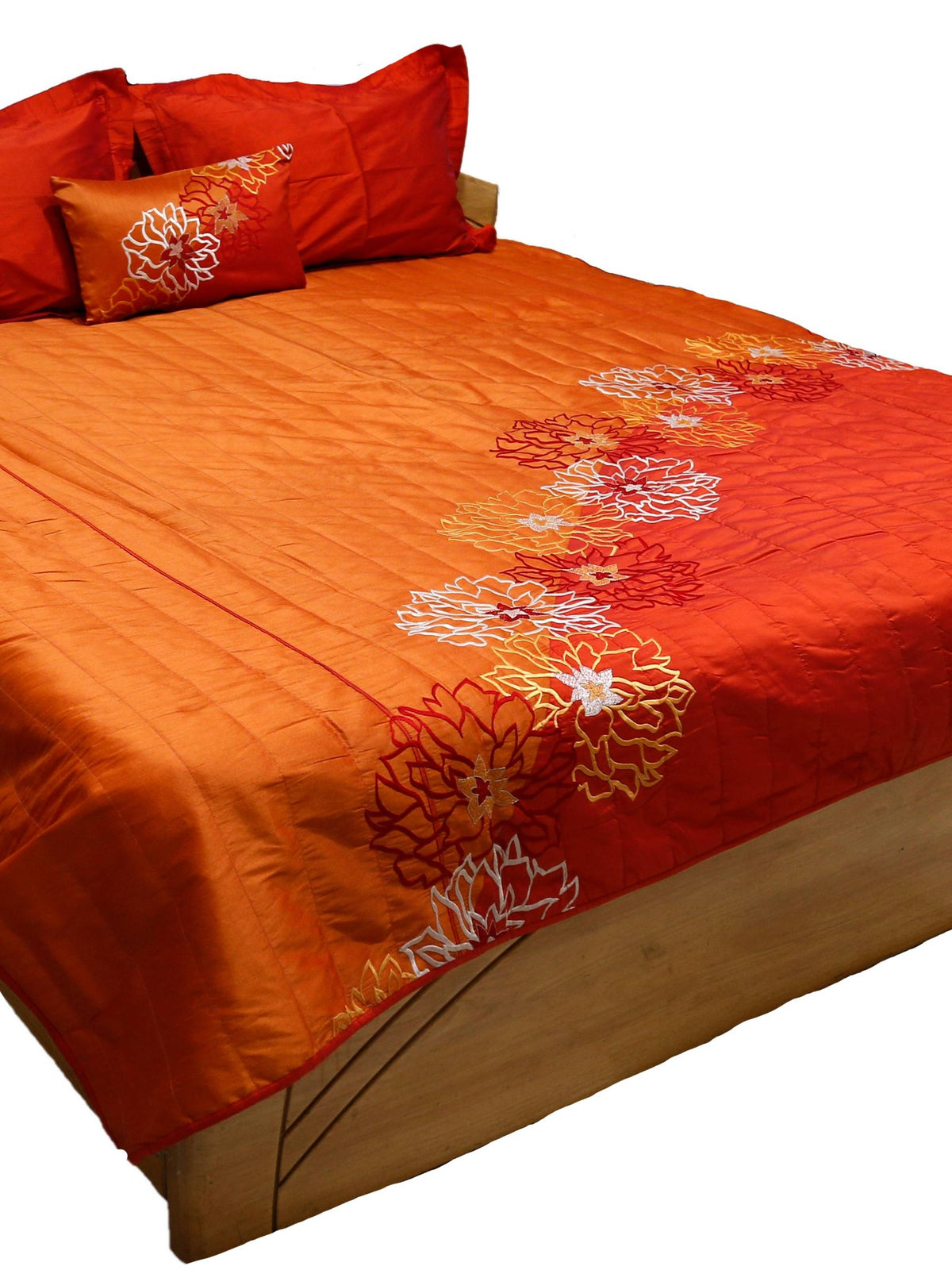 Orange Embroidered Bedcover front view