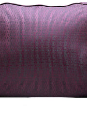 Close-up of the plum back cushion cover in a black Greek key jacquard weave