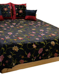 Black Embroidered Velvet Bedcover front view