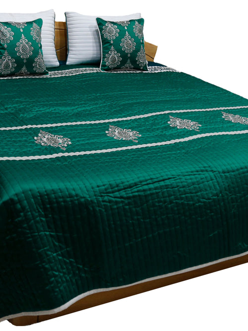 Sequence Embroidery Quilted Double Bedcover with 2 Pillow Covers and 2 Cushion Covers