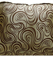 Bedrest reading cushion in a tone-on-tone gold and brown swirl-print fabric, front view