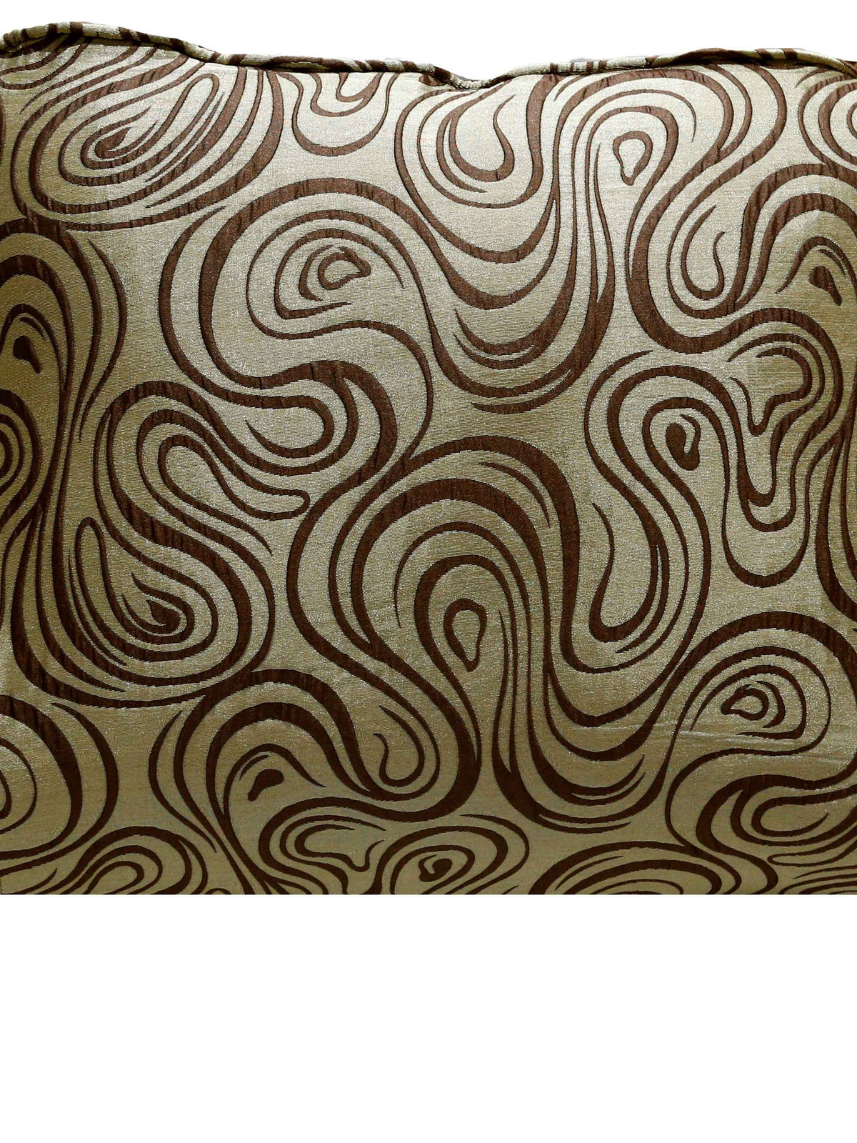 Bedrest reading cushion in a tone-on-tone gold and brown swirl-print fabric, front view