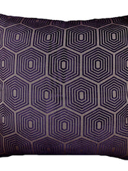 Purple cushion cover with a taupe-grey hexagon geometric jacquard weave
