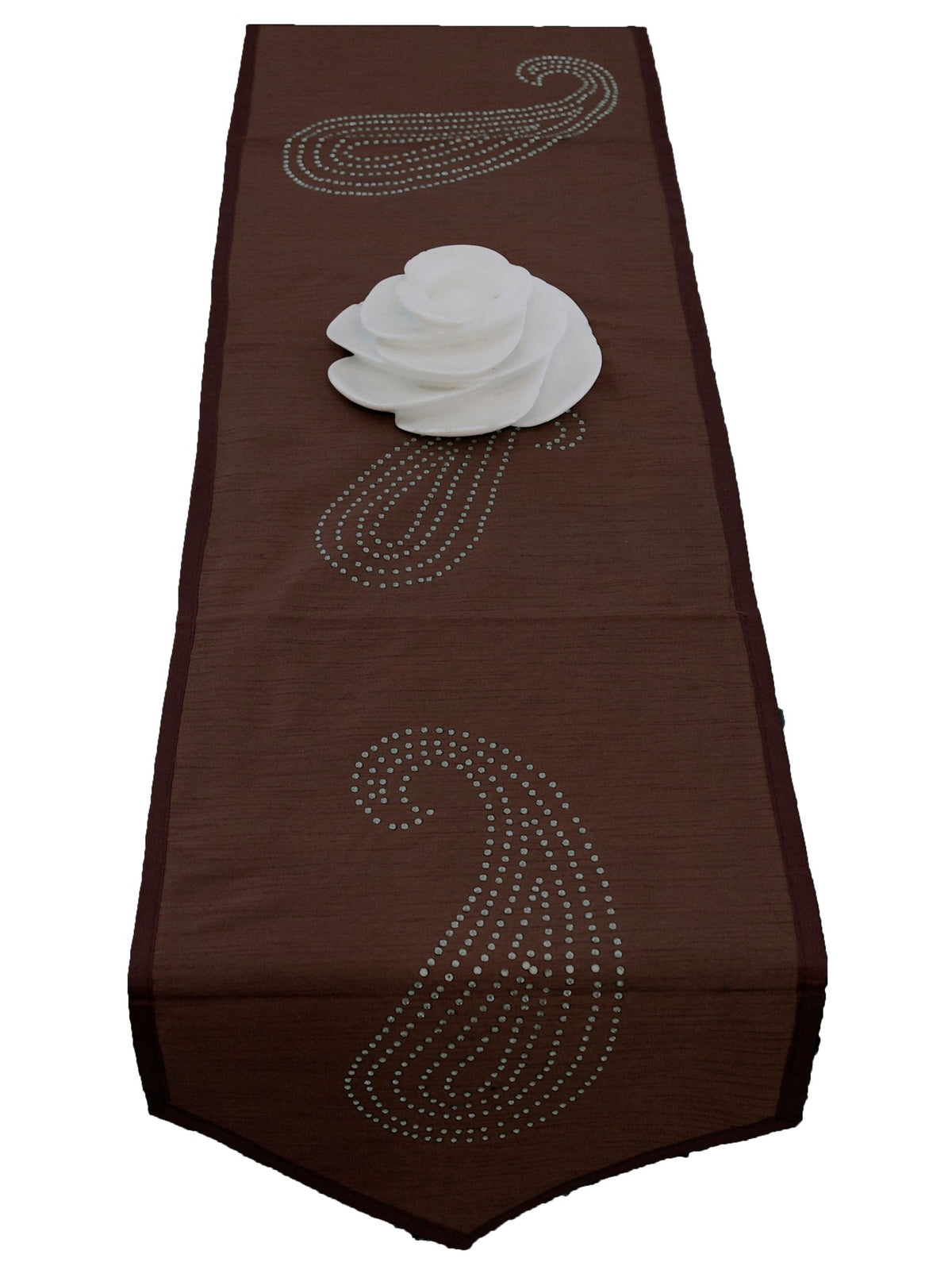 Brown Sequin Work Dupion Silk Table Runner 14x108 inch front view