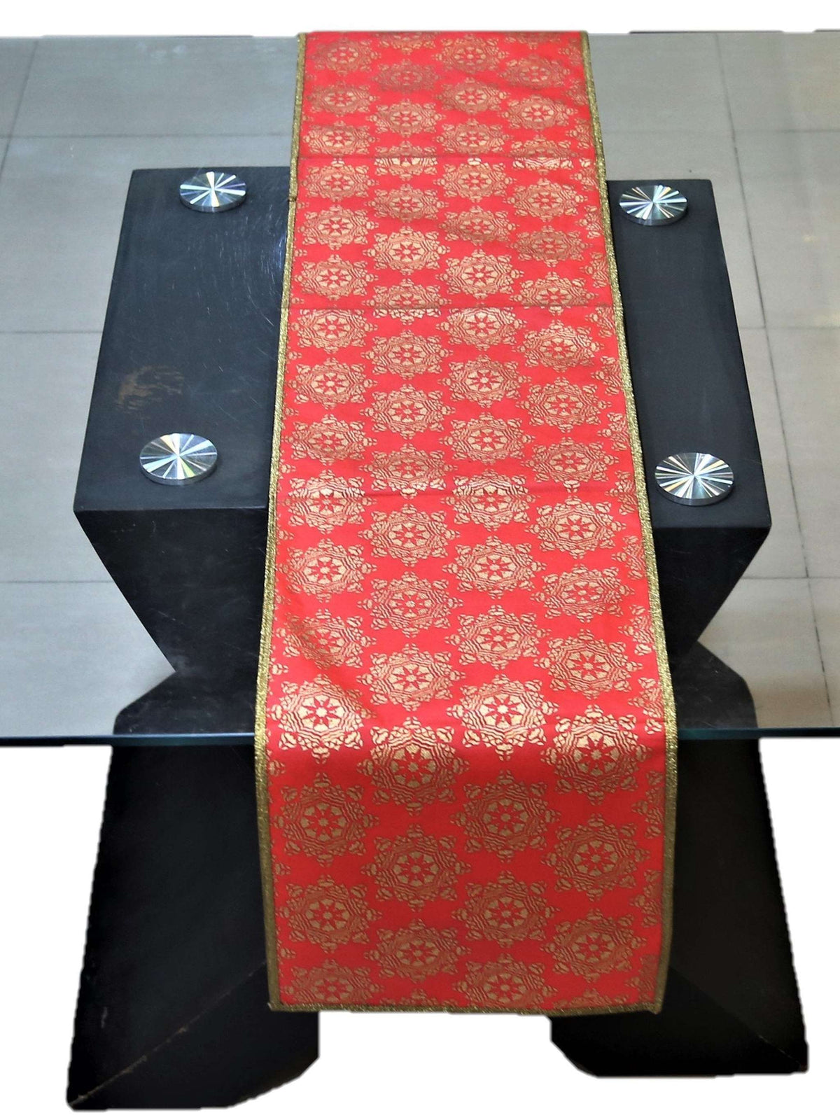 Maroon Embroidered Non Woven Table Runner 13 X 72 inch front view