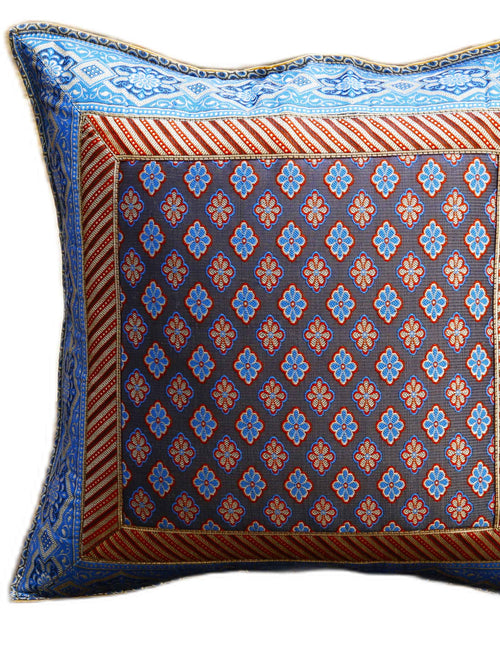 Banarasi Royal Blue & Rust Cushion Cover (40x40 cm)
