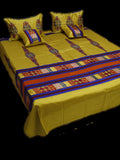 Rosario Premium Yellow-Red Poly Silk Double Bedcover with Pillow & Cushion Covers - Jagdishstoreonline 