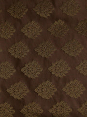 Chocolate brown polysilk jacquard upholstery fabric with gold damask motifs