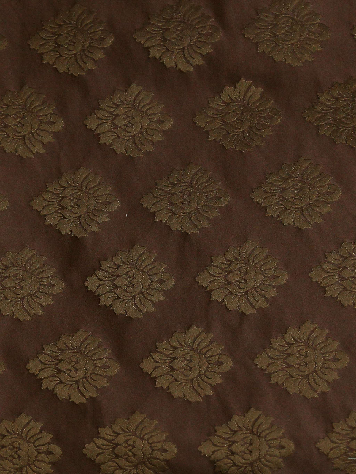 Chocolate brown silk jacquard upholstery fabric with gold damask motifs