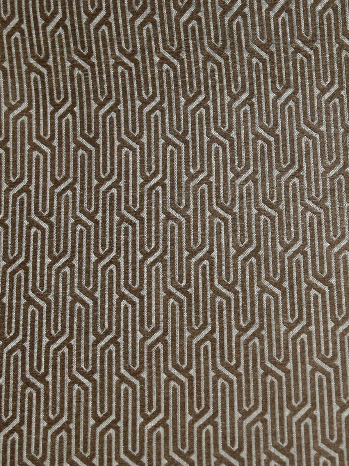 Turbo chenille jacquard upholstery fabric in fawn and gold with a geometric fret pattern