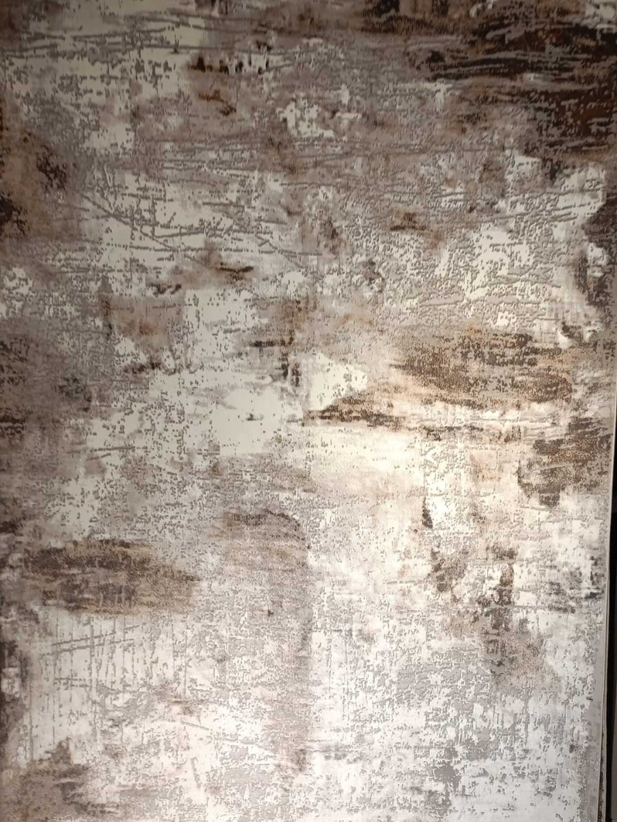 Brown and cream distressed abstract rug with a soft sheen, carpet 134802
