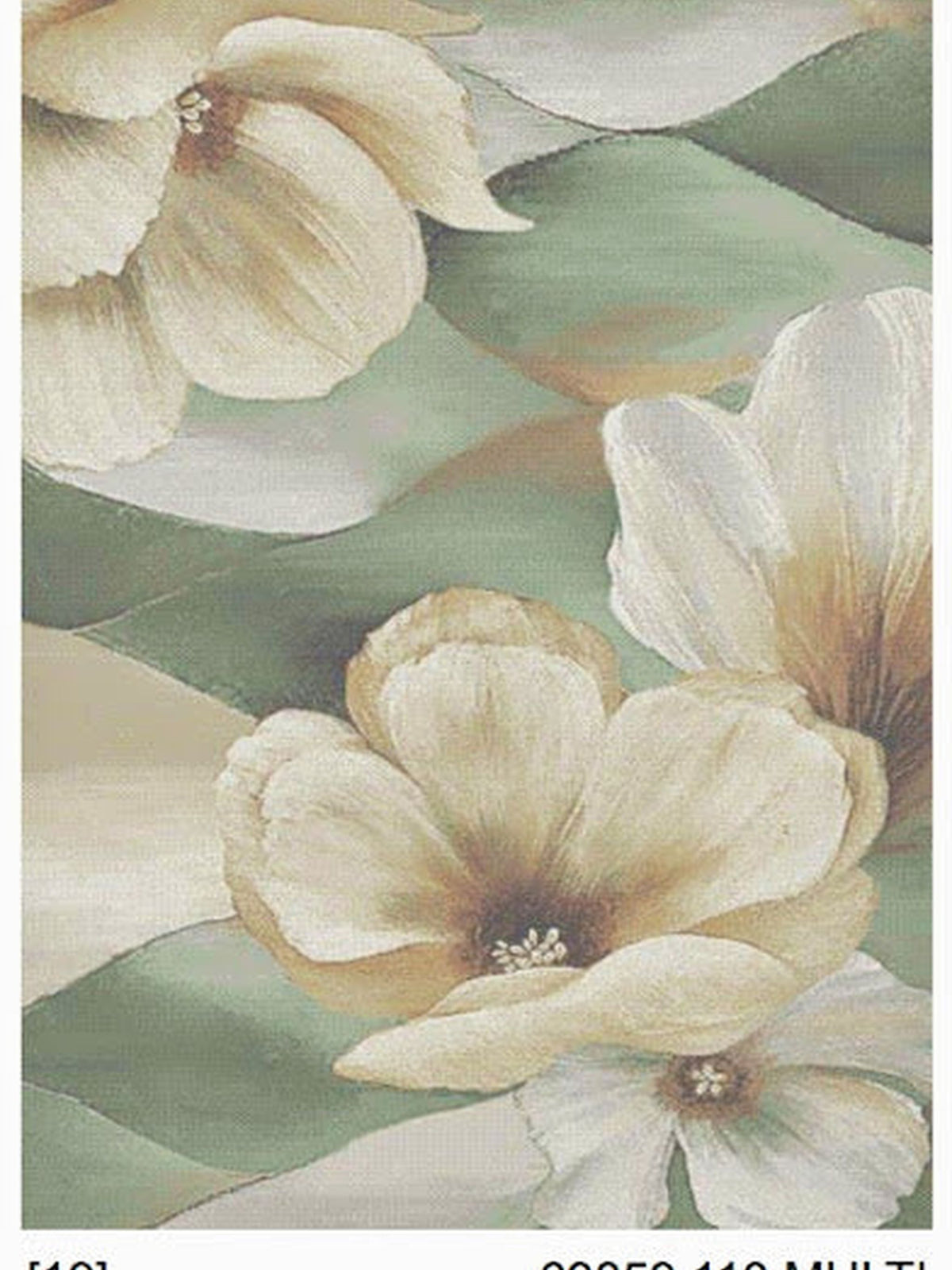 Cream magnolia blooms over sage and taupe wave bands, Diamond Bellagio rug