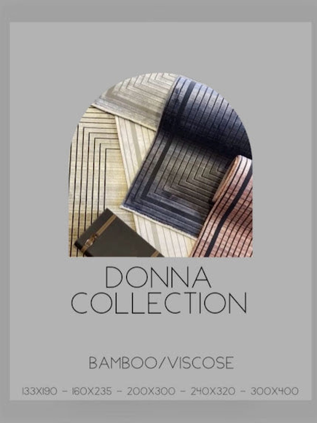 Donna Collection bamboo-viscose rug range card with available sizes