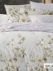 Pale grey bedsheet with sage and cream trailing lilies, English Home 220TC SPLXL479