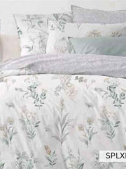 White bedsheet with fine olive and gold botanical stems, English Home 220TC SPLXL488