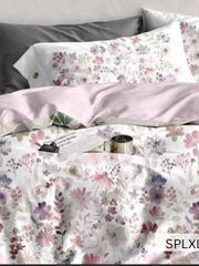 White bedsheet with dense pink and lilac meadow flowers, English Home 220TC SPLXL498
