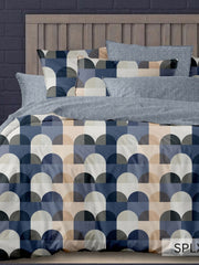 Navy, cream and tan scallop arch geometric bedding, English Home 220TC SPLXL513