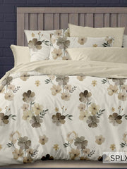 Cream bedsheet with grey, olive and mustard poppies, English Home 220TC SPLXL517
