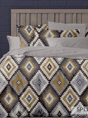 Mustard, charcoal and grey ikat diamond kilim bedding, English Home 220TC SPLXL518