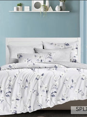 White bedsheet with fine blue-grey floral sprays, English Home 220TC SPLXL519