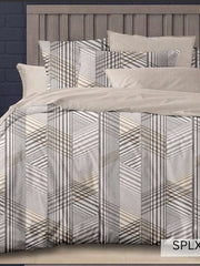 Cream bedding with gold and charcoal fine-line fan geometric, English Home SPLXL523