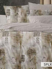 Taupe and olive washed abstract patchwork with tribal marks, English Home SPLXL483