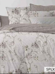 Pale grey bedsheet with grey-green trailing floral vine, English Home SPLXL486