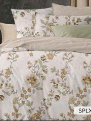 Cream bedsheet with soft gold and olive trailing floral vine, English Home 220TC