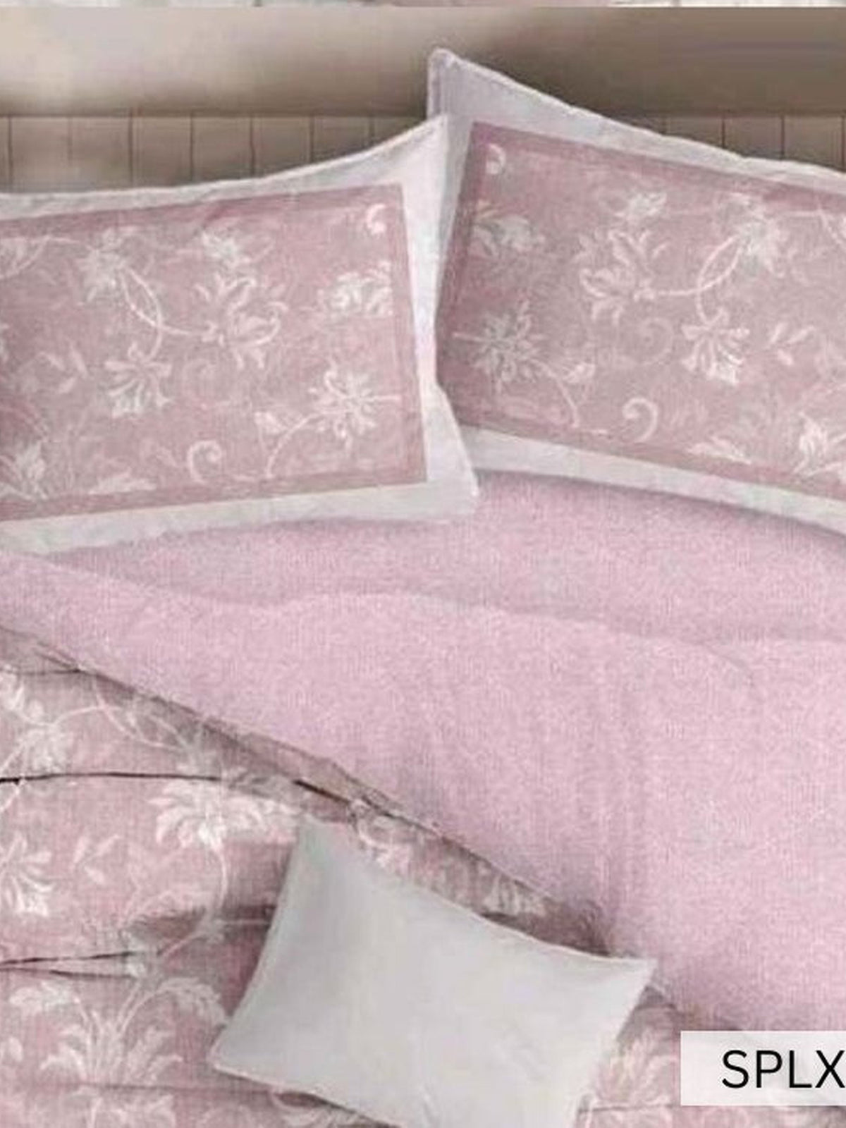 Dusty pink bedding with white outline floral panel pillow covers, English Home 220TC