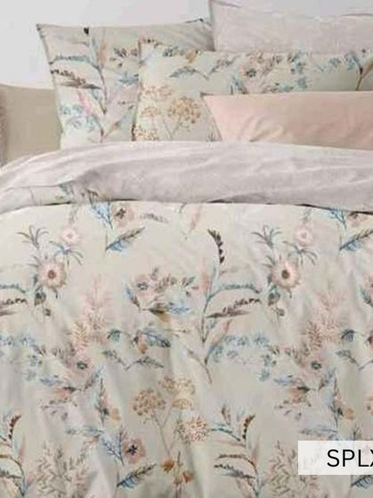 Cream bedsheet with pastel meadow flowers and grasses, English Home 220TC